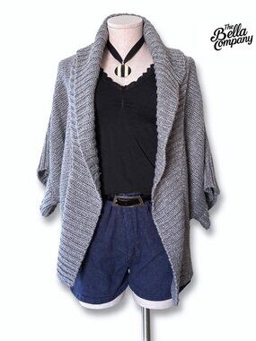 a.n.a‎ Grey Metallic Chunky Knit Shawl Collar Open Front Cardigan Sweater XL